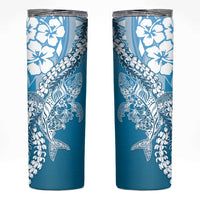 Hawaii Puakenikeni And Maile Lei Skinny Tumbler Blue Polynesian Shark Tattoo DT05