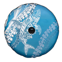 Hawaii Puakenikeni And Maile Lei Spare Tire Cover Blue Polynesian Shark Tattoo DT05