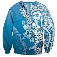Hawaii Puakenikeni And Maile Lei Sweatshirt Blue Polynesian Shark Tattoo DT05 - Polynesian Pride