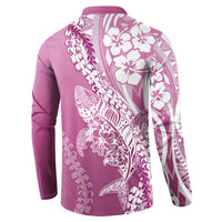 Hawaii Puakenikeni And Maile Lei Button Sweatshirt Pink Polynesian Shark Tattoo DT05 - Polynesian Pride