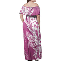 Hawaii Puakenikeni And Maile Lei Family Matching Off Shoulder Maxi Dress and Hawaiian Shirt Pink Polynesian Shark Tattoo DT05