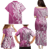 Hawaii Puakenikeni And Maile Lei Family Matching Puletasi and Hawaiian Shirt Pink Polynesian Shark Tattoo DT05