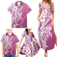 Hawaii Puakenikeni And Maile Lei Family Matching Summer Maxi Dress and Hawaiian Shirt Pink Polynesian Shark Tattoo DT05
