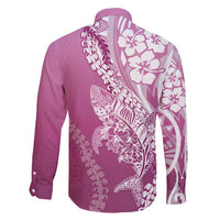 Hawaii Puakenikeni And Maile Lei Family Matching Summer Maxi Dress and Hawaiian Shirt Pink Polynesian Shark Tattoo DT05