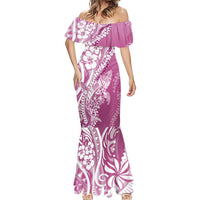 Hawaii Puakenikeni And Maile Lei Mermaid Dress Pink Polynesian Shark Tattoo DT05