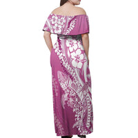Hawaii Puakenikeni And Maile Lei Off Shoulder Maxi Dress Pink Polynesian Shark Tattoo DT05