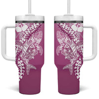 Hawaii Puakenikeni And Maile Lei Tumbler With Handle Pink Polynesian Shark Tattoo DT05