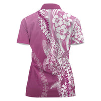 Hawaii Puakenikeni And Maile Lei Women Polo Shirt Pink Polynesian Shark Tattoo DT05