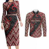 Custom Aotearoa Atua Tumatauenga Couples Matching Long Sleeve Bodycon Dress and Long Sleeve Button Shirt God Of War Koru Patterns