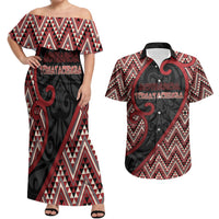 Custom Aotearoa Atua Tumatauenga Couples Matching Off Shoulder Maxi Dress and Hawaiian Shirt God Of War Koru Patterns