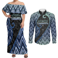 Custom Aotearoa Atua Tangaroa Couples Matching Off Shoulder Maxi Dress and Long Sleeve Button Shirt God Of Ocean Koru Patterns