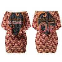 Custom Aotearoa Atua Ruaumoko Couples Matching Off Shoulder Short Dress and Hawaiian Shirt God Of Volcanoes Koru Patterns