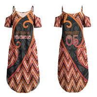 Custom Aotearoa Atua Ruaumoko Couples Matching Summer Maxi Dress and Long Sleeve Button Shirt God Of Volcanoes Koru Patterns