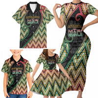 Custom Aotearoa Atua Maui Family Matching Short Sleeve Bodycon Dress and Hawaiian Shirt Demigod Hero And Trickster Koru Patterns