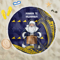 Tokelau Christmas Beach Blanket Santa With Tuluma Xmas Tribal Waves - Polynesian Pride