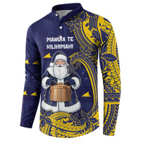 Tokelau Christmas Button Sweatshirt Santa With Tuluma Xmas Tribal Waves - Polynesian Pride