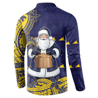 Tokelau Christmas Button Sweatshirt Santa With Tuluma Xmas Tribal Waves - Polynesian Pride