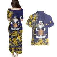 Tokelau Christmas Couples Matching Puletasi and Hawaiian Shirt Santa With Tuluma Xmas Tribal Waves - Polynesian Pride