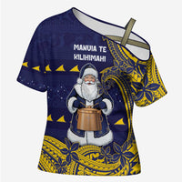 Tokelau Christmas Cross Shoulder Shirt Santa With Tuluma Xmas Tribal Waves - Polynesian Pride