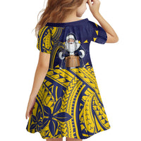 Tokelau Christmas Family Matching Long Sleeve Bodycon Dress and Hawaiian Shirt Santa With Tuluma Xmas Tribal Waves - Polynesian Pride