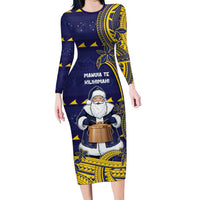 Tokelau Christmas Family Matching Long Sleeve Bodycon Dress and Hawaiian Shirt Santa With Tuluma Xmas Tribal Waves - Polynesian Pride
