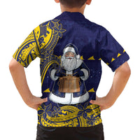 Tokelau Christmas Family Matching Off The Shoulder Long Sleeve Dress and Hawaiian Shirt Santa With Tuluma Xmas Tribal Waves - Polynesian Pride
