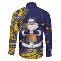Tokelau Christmas Family Matching Off The Shoulder Long Sleeve Dress and Hawaiian Shirt Santa With Tuluma Xmas Tribal Waves - Polynesian Pride