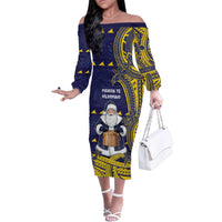 Tokelau Christmas Family Matching Off The Shoulder Long Sleeve Dress and Hawaiian Shirt Santa With Tuluma Xmas Tribal Waves - Polynesian Pride