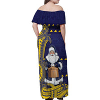 Tokelau Christmas Family Matching Off Shoulder Maxi Dress and Hawaiian Shirt Santa With Tuluma Xmas Tribal Waves - Polynesian Pride