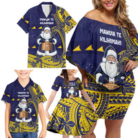 Tokelau Christmas Family Matching Off Shoulder Short Dress and Hawaiian Shirt Santa With Tuluma Xmas Tribal Waves - Polynesian Pride