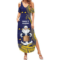 Tokelau Christmas Family Matching Summer Maxi Dress and Hawaiian Shirt Santa With Tuluma Xmas Tribal Waves - Polynesian Pride