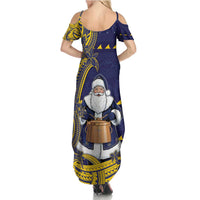 Tokelau Christmas Family Matching Summer Maxi Dress and Hawaiian Shirt Santa With Tuluma Xmas Tribal Waves - Polynesian Pride