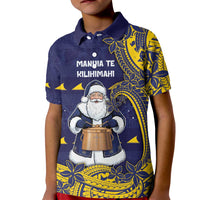 Tokelau Christmas Kid Polo Shirt Santa With Tuluma Xmas Tribal Waves DT05 Kid Navy - Polynesian Pride