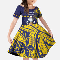 Tokelau Christmas Kid Short Sleeve Dress Santa With Tuluma Xmas Tribal Waves DT05 KID Navy - Polynesian Pride