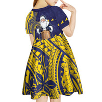 Tokelau Christmas Kid Short Sleeve Dress Santa With Tuluma Xmas Tribal Waves - Polynesian Pride