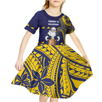 Tokelau Christmas Kid Short Sleeve Dress Santa With Tuluma Xmas Tribal Waves DT05 - Polynesian Pride