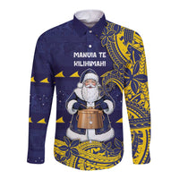 Tokelau Christmas Long Sleeve Button Shirt Santa With Tuluma Xmas Tribal Waves - Polynesian Pride