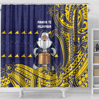 Tokelau Christmas Shower Curtain Santa With Tuluma Xmas Tribal Waves - Polynesian Pride