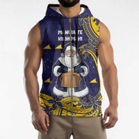 Tokelau Christmas Sleeveless Zip Hoodie Santa With Tuluma Xmas Tribal Waves DT05 - Polynesian Pride