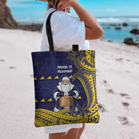Tokelau Christmas Tote Bag Santa With Tuluma Xmas Tribal Waves - Polynesian Pride