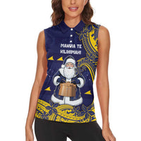 Tokelau Christmas Women Sleeveless Polo Shirt Santa With Tuluma Xmas Tribal Waves - Polynesian Pride