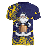 Tokelau Christmas Women V-Neck T-Shirt Santa With Tuluma Xmas Tribal Waves - Polynesian Pride