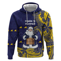 Tokelau Christmas Zip Hoodie Santa With Tuluma Xmas Tribal Waves - Polynesian Pride