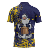 Tokelau Christmas Zipper Polo Shirt Santa With Tuluma Xmas Tribal Waves DT05 - Polynesian Pride
