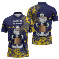 Tokelau Christmas Zipper Polo Shirt Santa With Tuluma Xmas Tribal Waves DT05 - Polynesian Pride