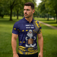 Tokelau Christmas Zipper Polo Shirt Santa With Tuluma Xmas Tribal Waves DT05 - Polynesian Pride