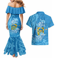 Tuvalu Christmas Couples Matching Mermaid Dress and Hawaiian Shirt Dolphins Santa Xmas Tribal Waves DT05 - Polynesian Pride