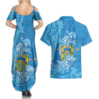 Tuvalu Christmas Couples Matching Summer Maxi Dress and Hawaiian Shirt Dolphins Santa Xmas Tribal Waves DT05 - Polynesian Pride