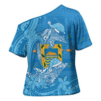 Tuvalu Christmas Cross Shoulder Shirt Dolphins Santa Xmas Tribal Waves DT05 - Polynesian Pride