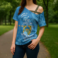 Tuvalu Christmas Cross Shoulder Shirt Dolphins Santa Xmas Tribal Waves DT05 - Polynesian Pride